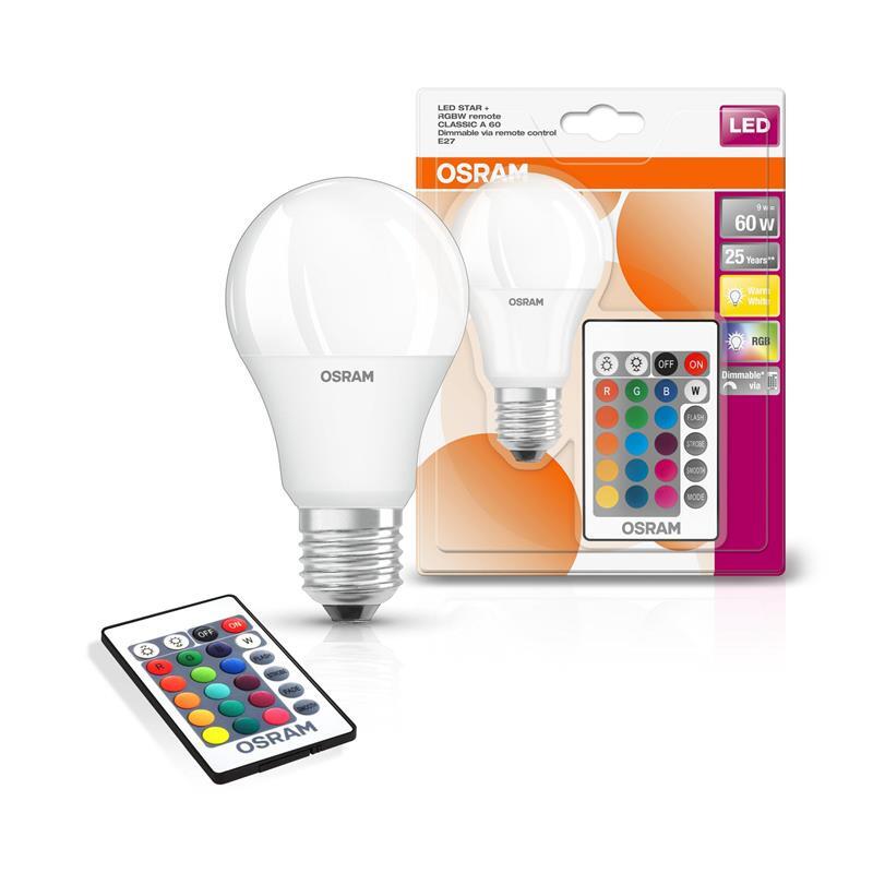 

OSRAM LED E27 9W 2700К+RGB 220V A60+пульт ДУ (4058075430754)