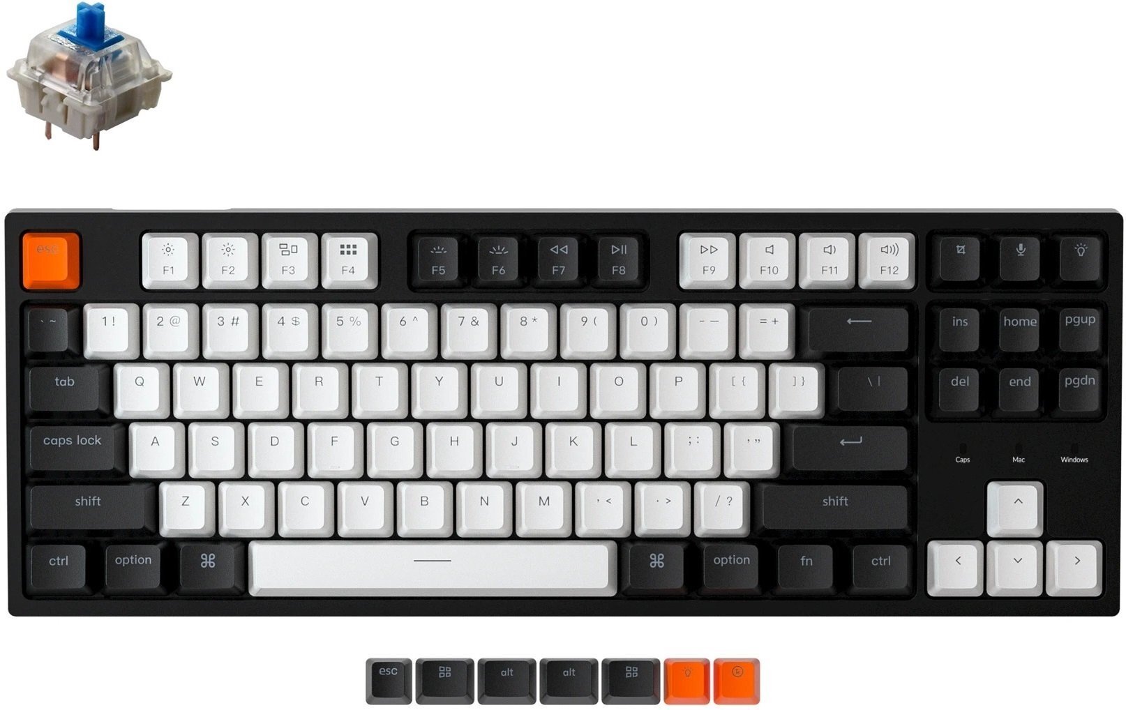 

KEYCHRON C1 Wired 87 keys, Gateron Switch White LED, Blue (C1A2_KEYCHRON), Чёрный
