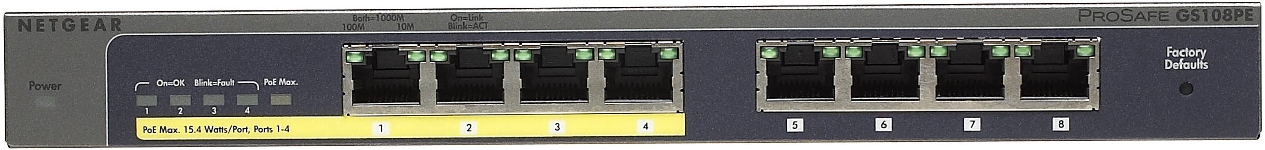 

NETGEAR GS108PE 4xGE PoE, 4xGE, управляемый L2 (GS108PE-300EUS)