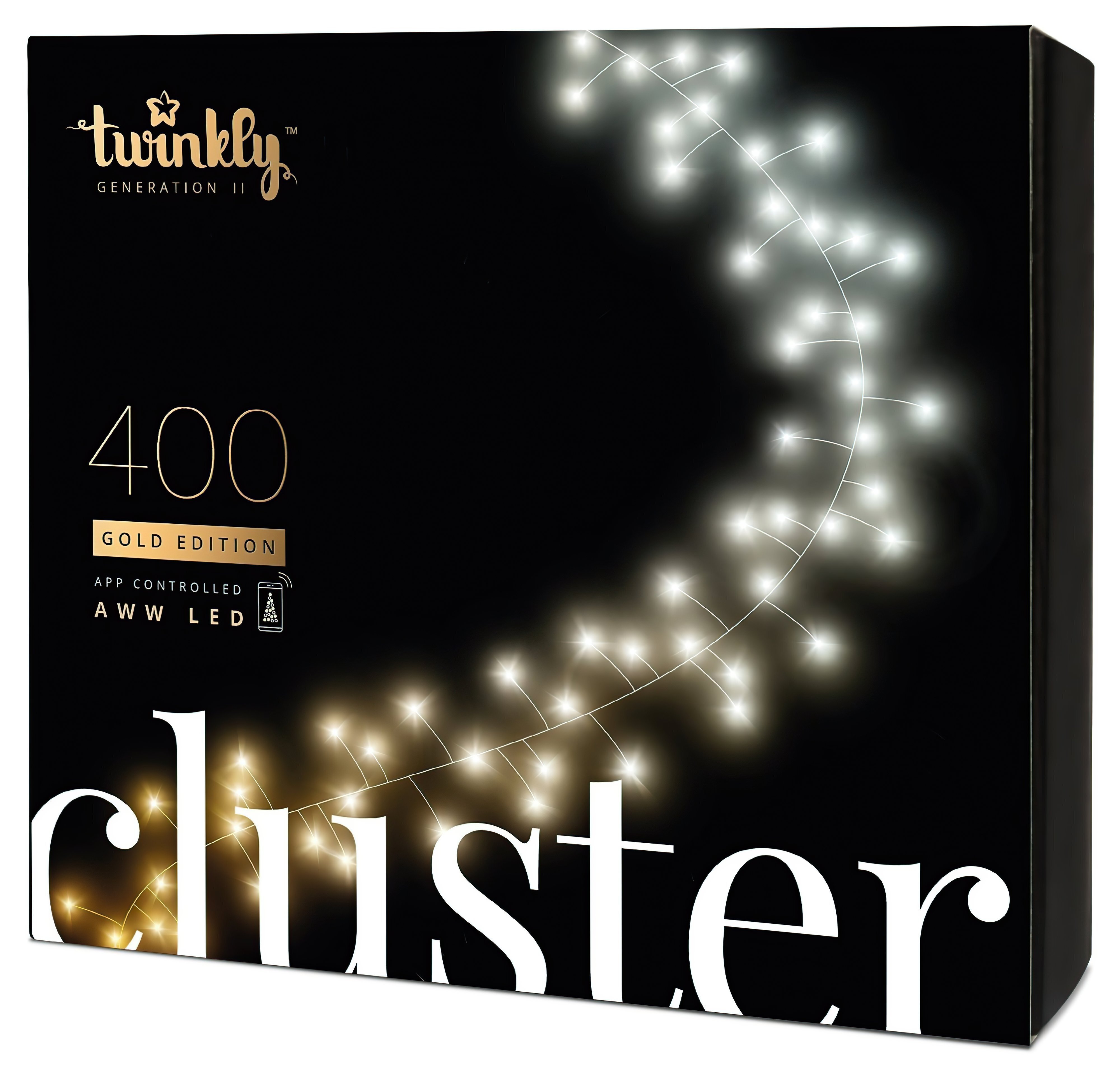 

Twinkly Cluster AWW 400, BT+WiFi, Gen II, IP44 кабель черный (TWC400GOP-BEU), Чёрный