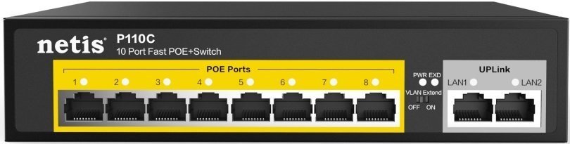 

NETIS 8xFE PoE, 2xFE, неуправляемый (P110C), Чёрный