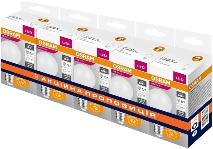 

OSRAM Набор ламп LED A60 8W 720Лм E27 4000К 5шт/уп (4058075479357)