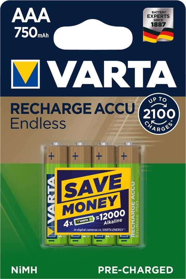 

VARTA RECHARGEABLE ACCU ENDLESS AAA 750 mAh BLI 4 NI-MH (56673101404)