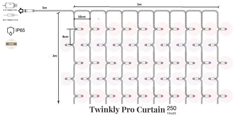 

Twinkly Pro Curtain RGBW 250 (10 по 25), IP65, AWG22 PVC Rubber зеленый (TW-PLC-CU-CA-10X25SPP-GR), Зелёный