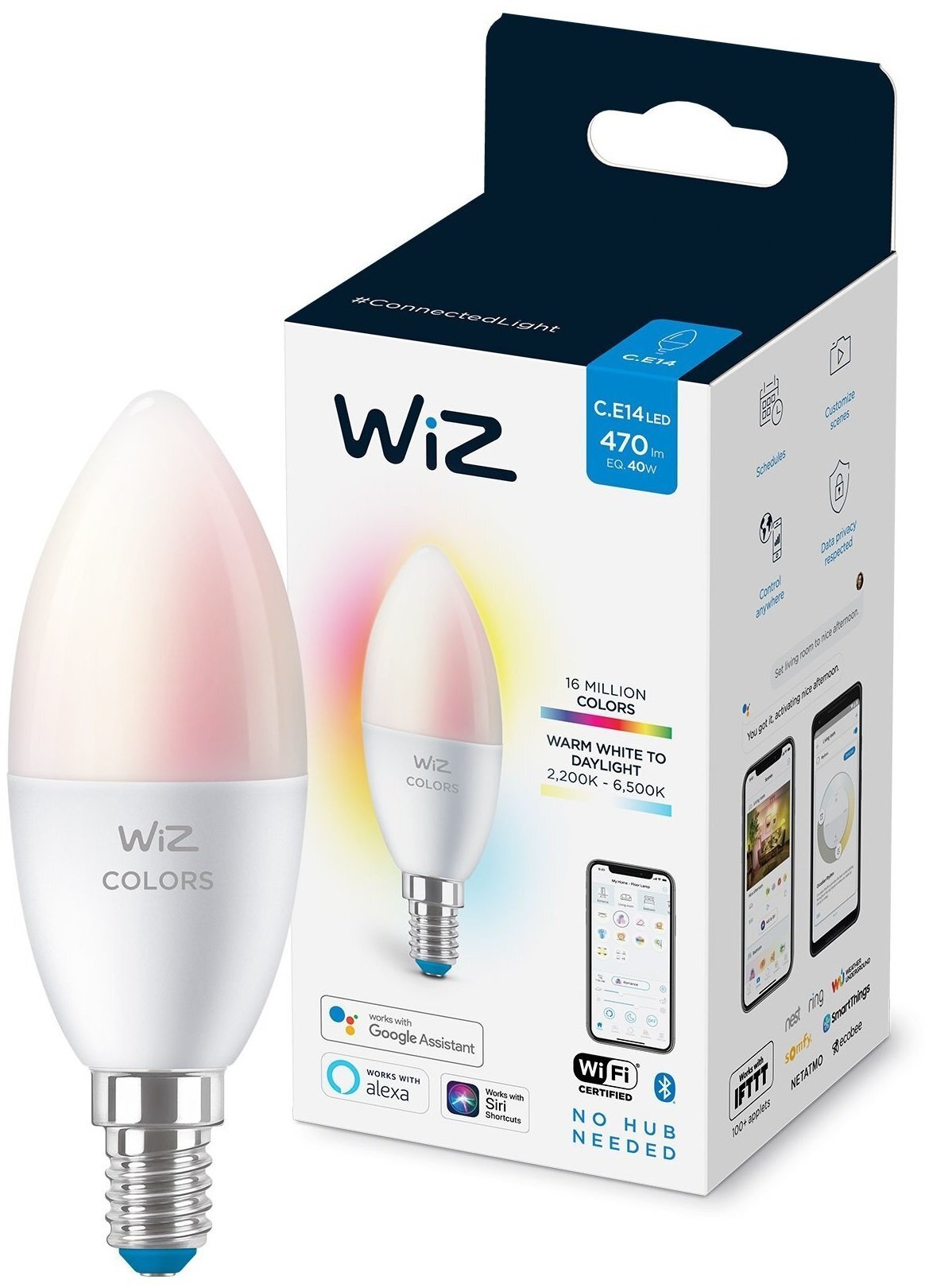 

WiZ E14 4.9W (40W 806Lm) C37 2200-6500K RGB Wi-Fi Wi-Fi (929002448802)