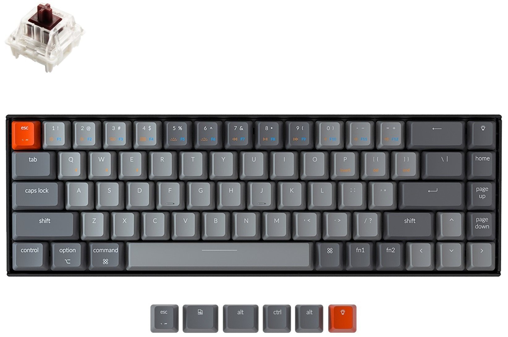 

KEYCHRON K6 68 Key Gateron White LED Brown (K6O3), Чёрный