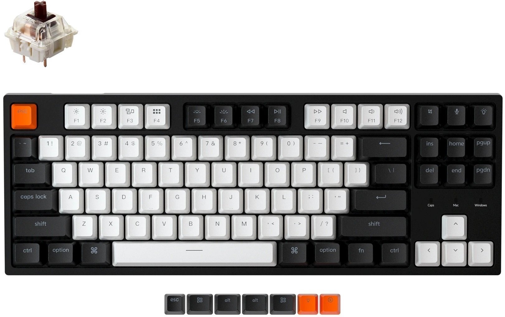 

KEYCHRON C1 Wired 87 keys, Gateron Switch White LED, Brown (C1A3_KEYCHRON), Чёрный