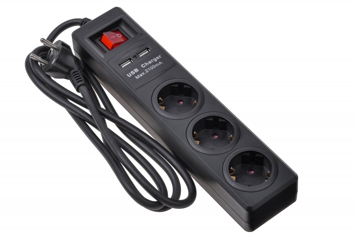 

2Е 3XSchuko 2хUSBх 2.1А, 3G1.5x1.8M, Черный (2E-U03ESUM1.8)