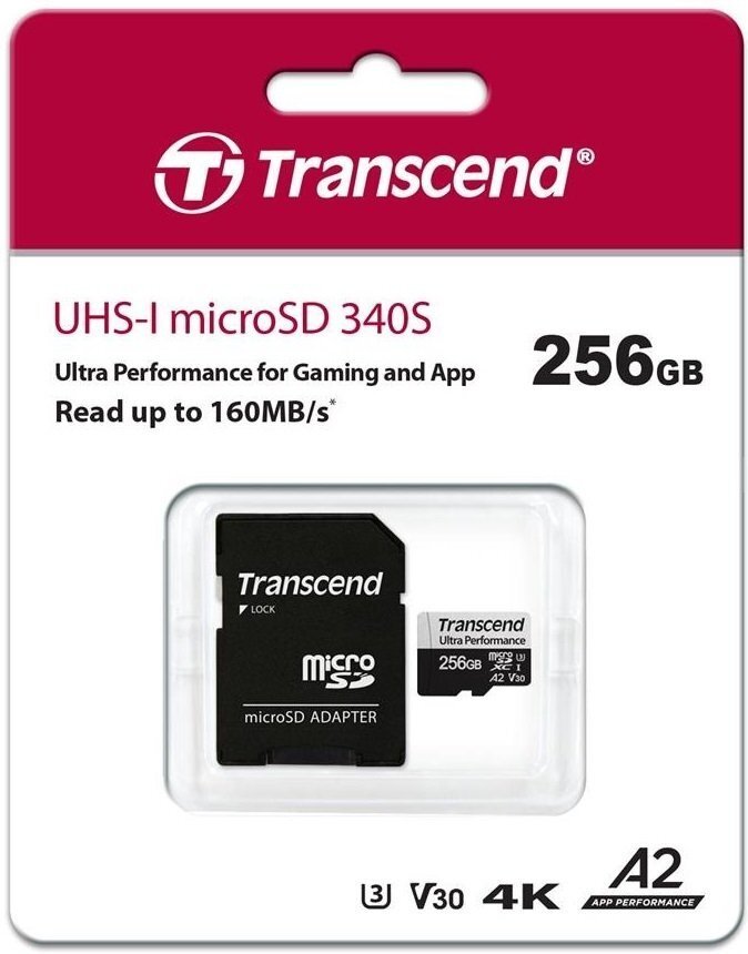 

TRANSCEND 256GB microSDXC C10 UHS-I U3 A2 R160/W125MB/s + SD (TS256GUSD340S)