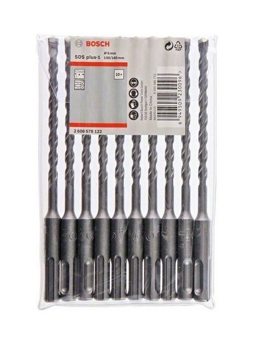 

BOSCH SDS plus-1 6x100x160мм по бетону, 10шт (2608579122)