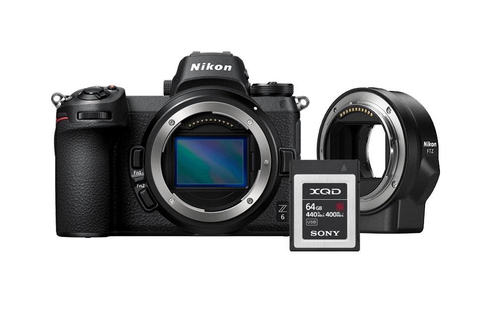 

NIKON Z6 Body + FTZ Mount Adapter + 64GB XQD (VOA020K008), Чёрный