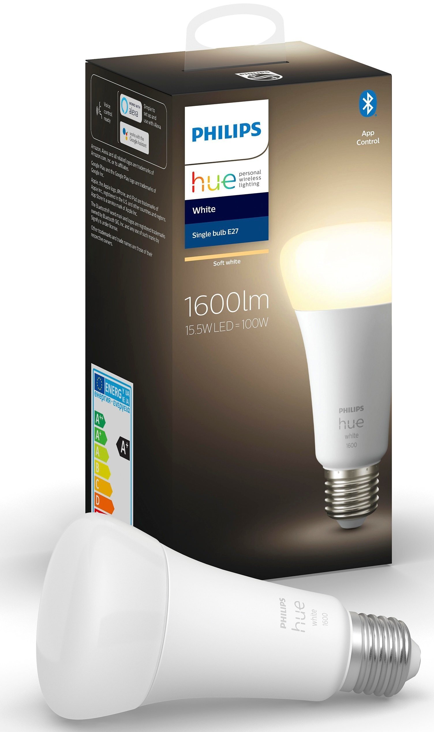 

PHILIPS Hue E27, 15.5W(100Вт), 2700K, White, Bluetooth, диммируемая (929002334903), Белый