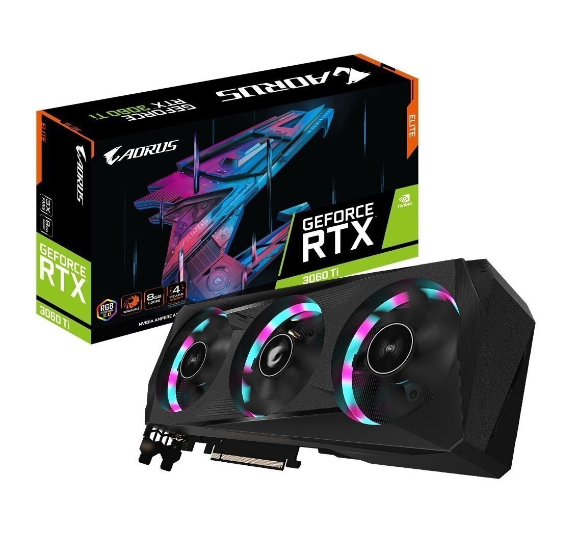 

GIGABYTE GeForce RTX 3060 Ti ELITE 8G AORUS LHR (GV-N306TAORUS_E-8GD_2.0), Чёрный
