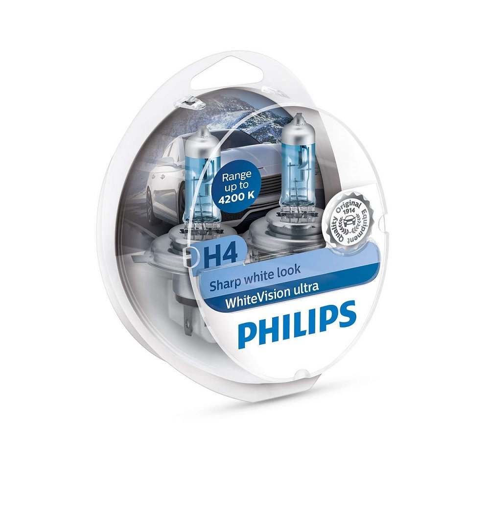 

PHILIPS H4 WhiteVision Ultra, 4200K, 2шт/блистер (12342WVUSM)
