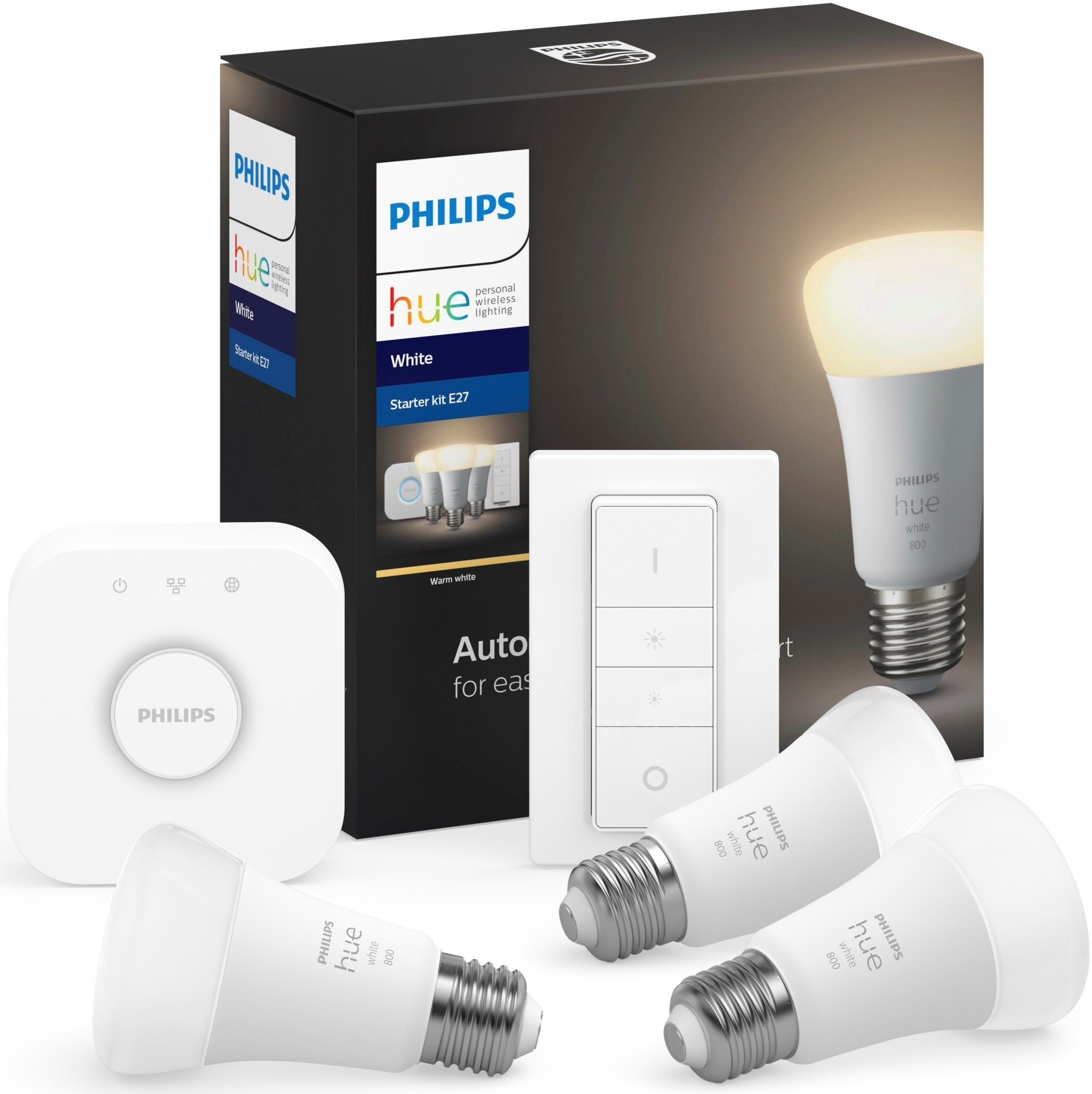 

PHILIPS Hue White (Bridge, Dimmer, лампа E27 3 шт) (929001821620), Белый