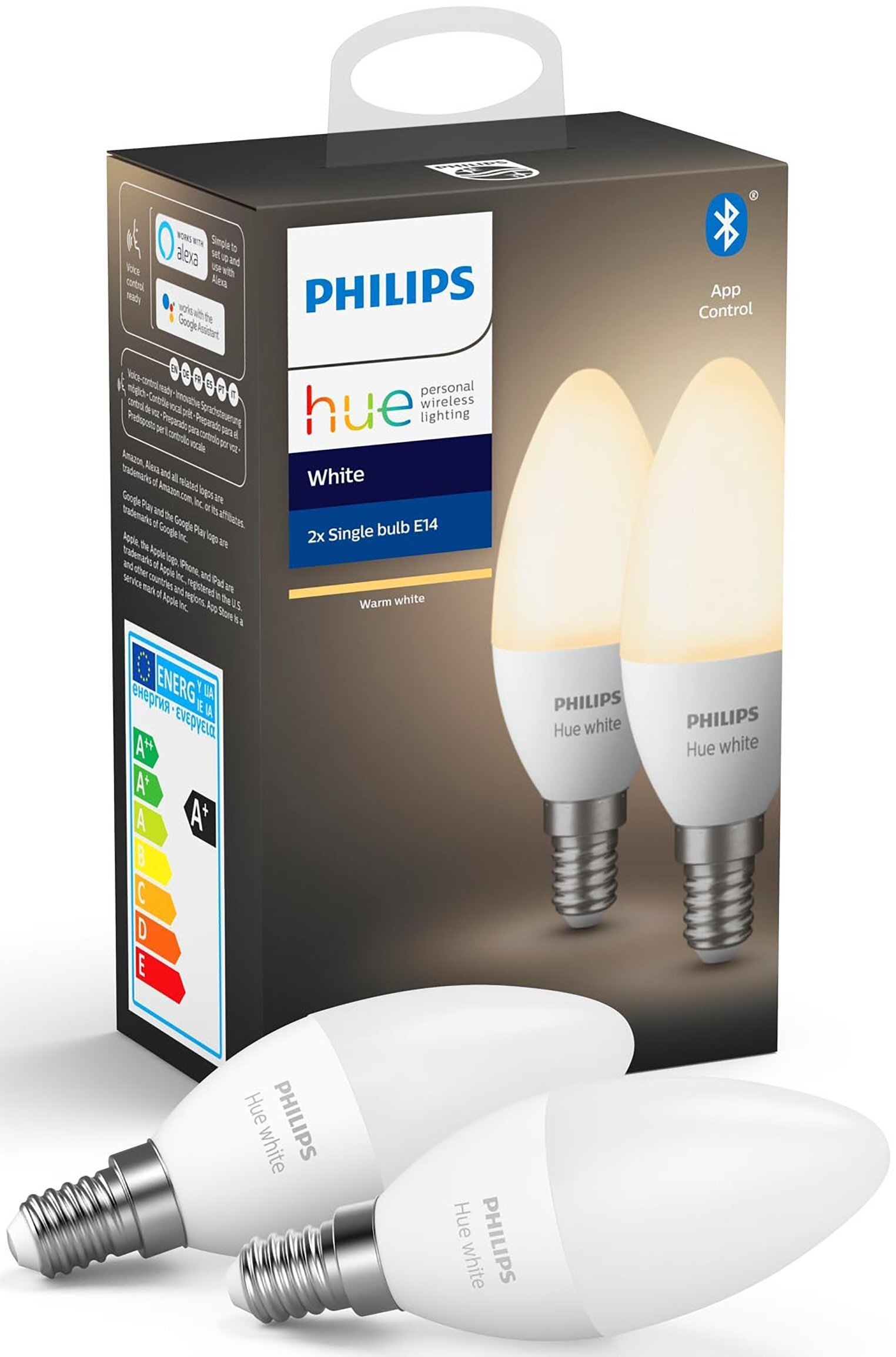 

PHILIPS Hue E14, 5.5W(40Вт), 2700K, White, Bluetooth, диммируемая, 2шт (929002039904), Белый