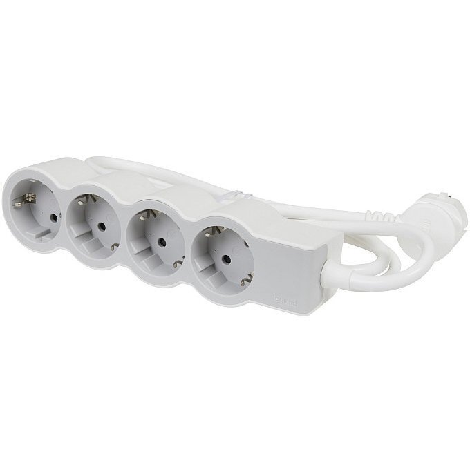 

LEGRAND СТАНДАРТ 4х2К+З розетки, 16 А, 3 м, Белый/серый (694561)