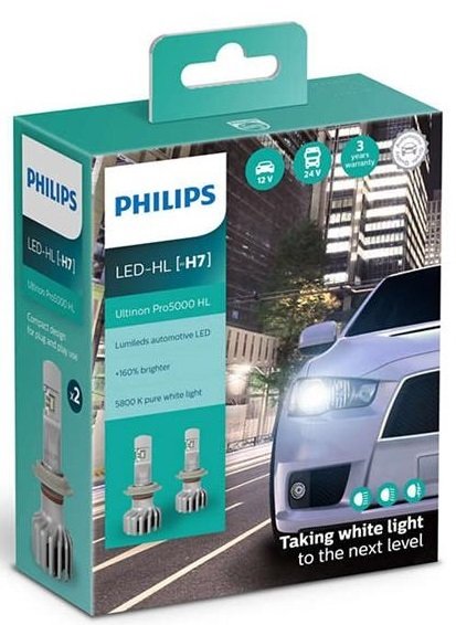 

PHILIPS H7 Ultinon Pro5000 + 160%, 2 шт / комплект (11972U50CWX2)