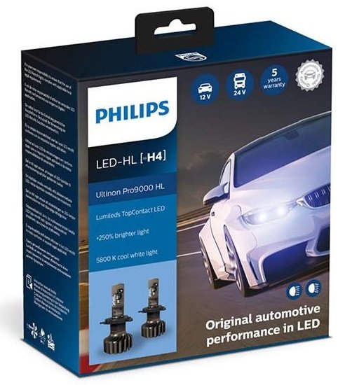 

PHILIPS H4 Ultinon Pro9000 + 250%, 2 шт / комплект (11342U90CWX2)