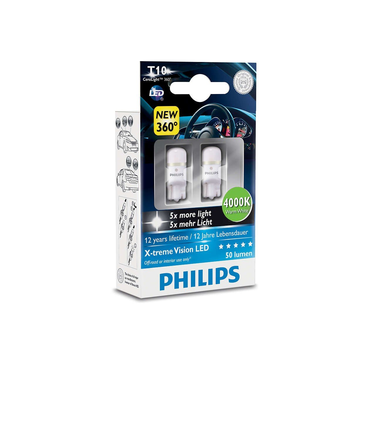 

PHILIPS W5W X-Treme Vision LED, 4000K, 2шт/блистер (127994000KX2)