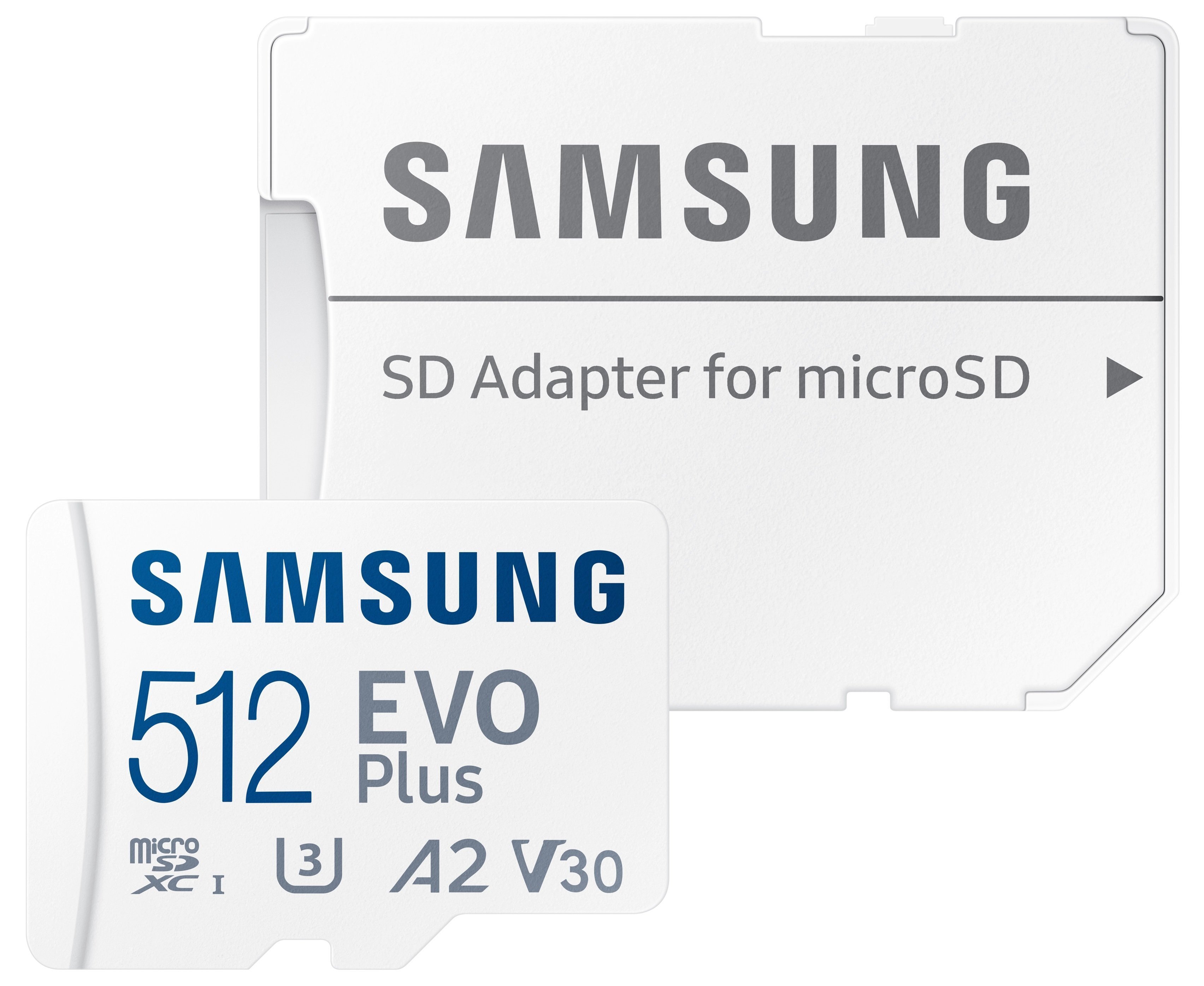 

SAMSUNG Evo Plus microSDXC 512GB Class 10 UHS-I U3 V30 A2 R130B/s + SD ад (MB-MC512KA/RU), Белый