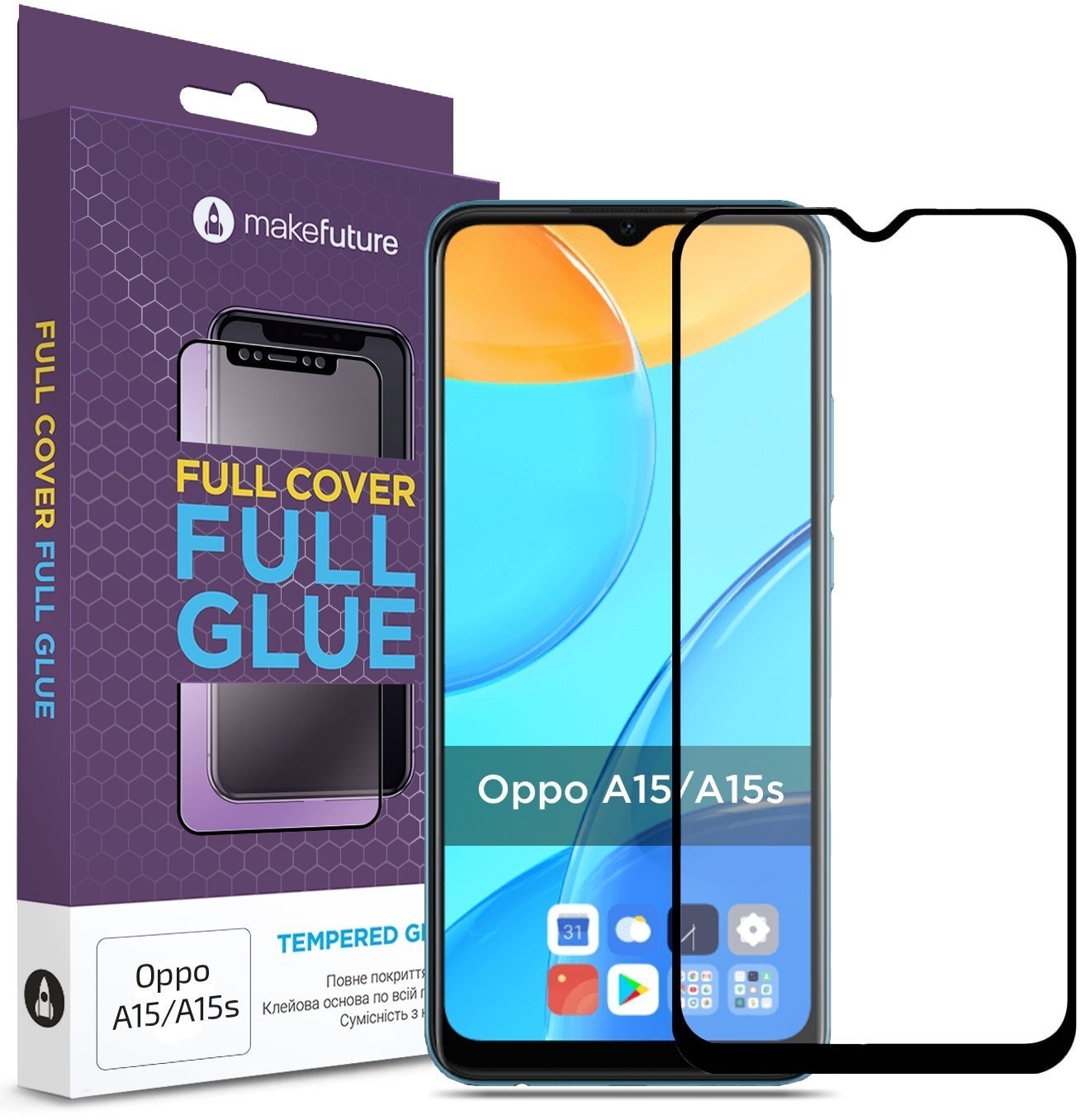 

MakeFuture для Oppo A15/A15s Full Cover Full Glue (MGF-OPA15/A15S), Чёрный
