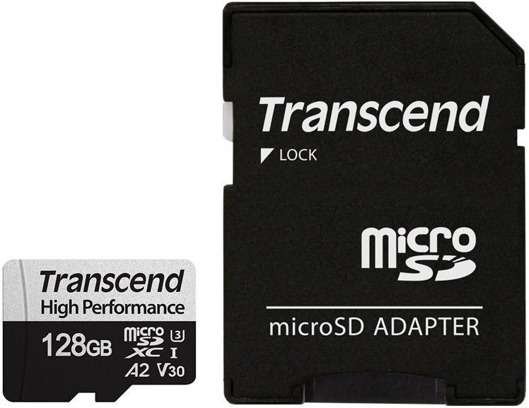 

TRANSCEND microSDXC 128GB Class 10 UHS-I U3 A2 R160/W125MB/s + SD адаптер (TS128GUSD340S)