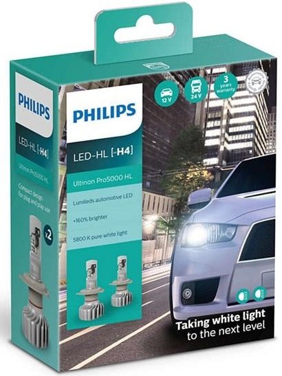 

PHILIPS H4 Ultinon Pro5000 + 160%, 2 шт / комплект (11342U50CWX2)