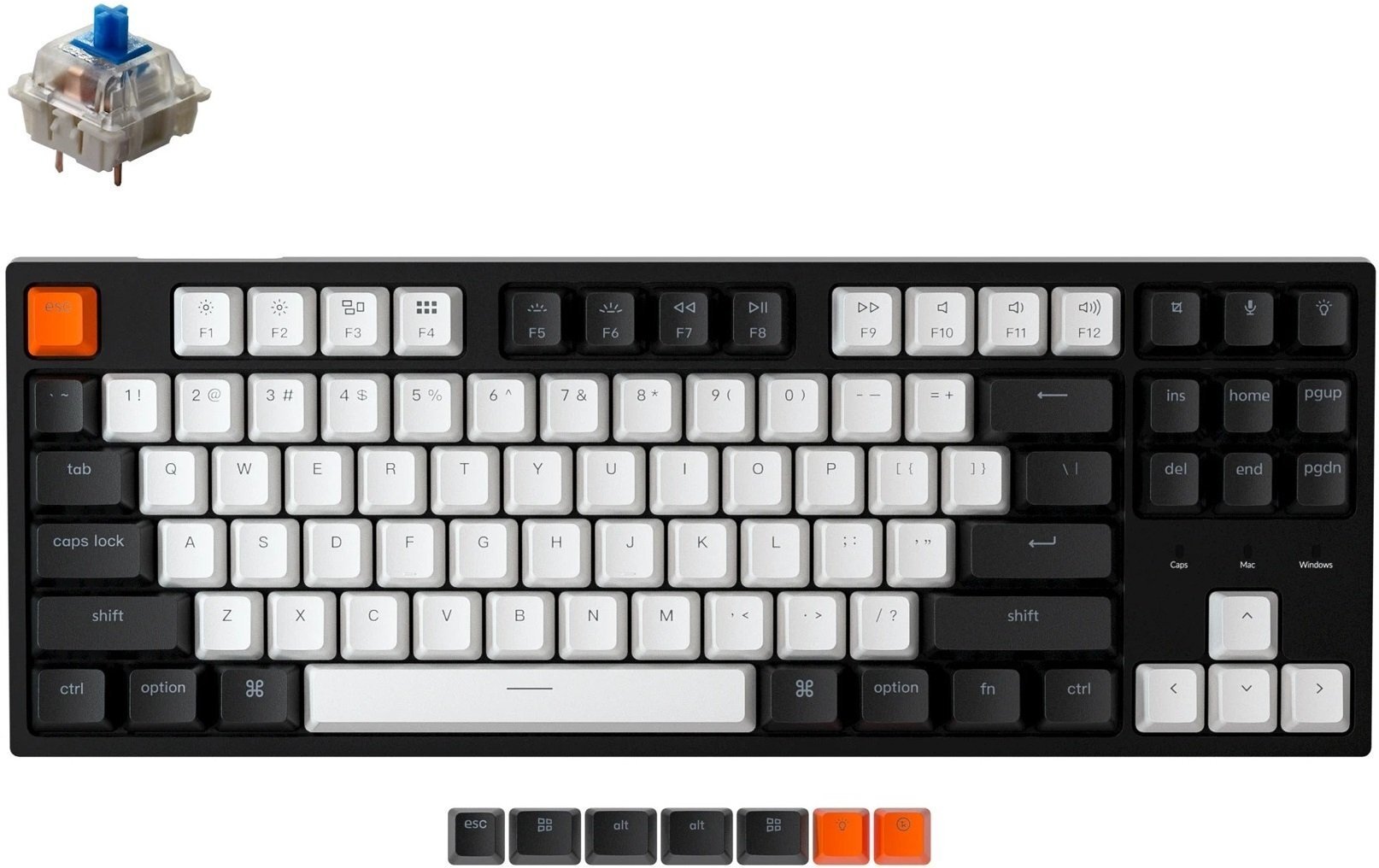 KEYCHRON C1 Wired 87 keys, Hot-Swap Gateron Switch White LED, Blue (C1G2_KEYCHRON), Чёрный