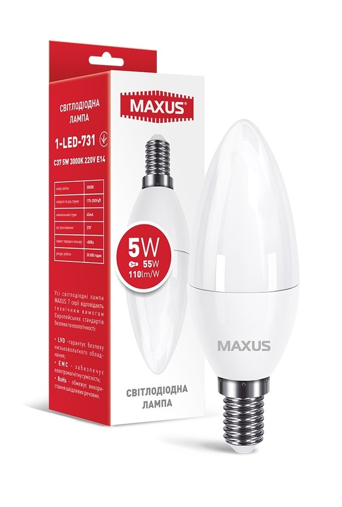 

MAXUS C37 5W теплый свет 220V E14 (1-LED-731)