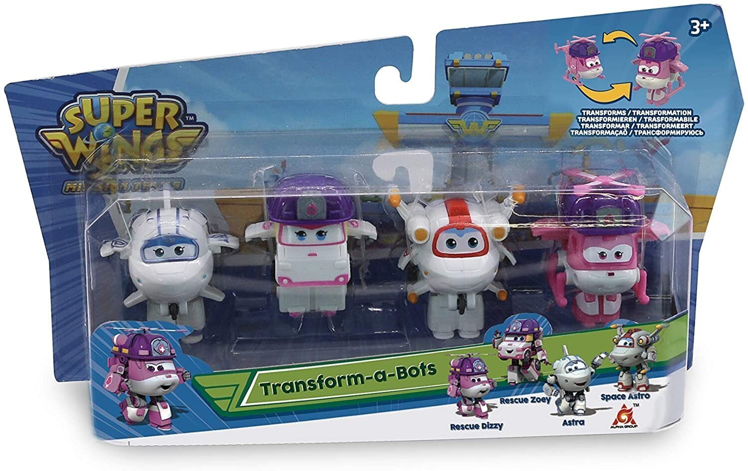 

Super Wings Transform-a-bots, 4 фигрки-трансформеры, Диззи спасатель, Зои, Астра, Астр (EU720040G), Разноцветный