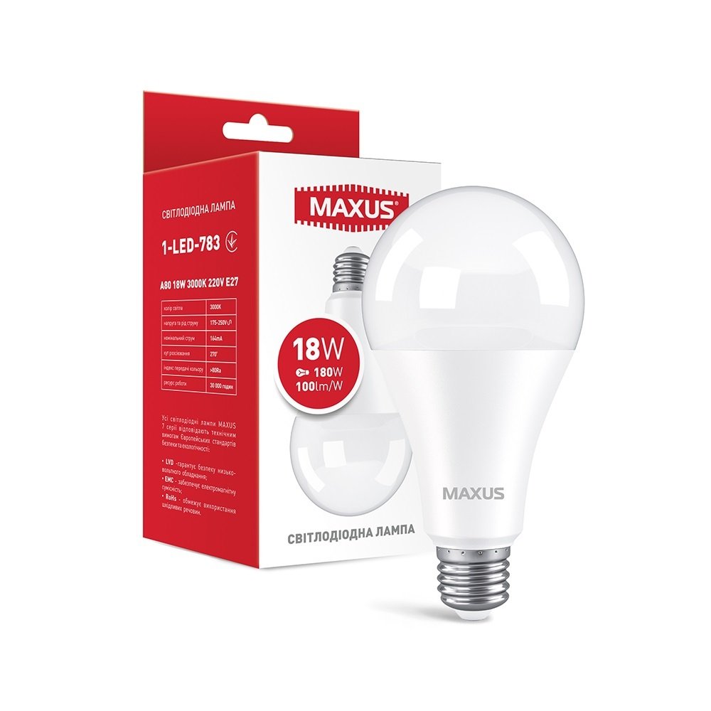 

MAXUS A80 18W 3000K 220V E27 (1-LED-783)