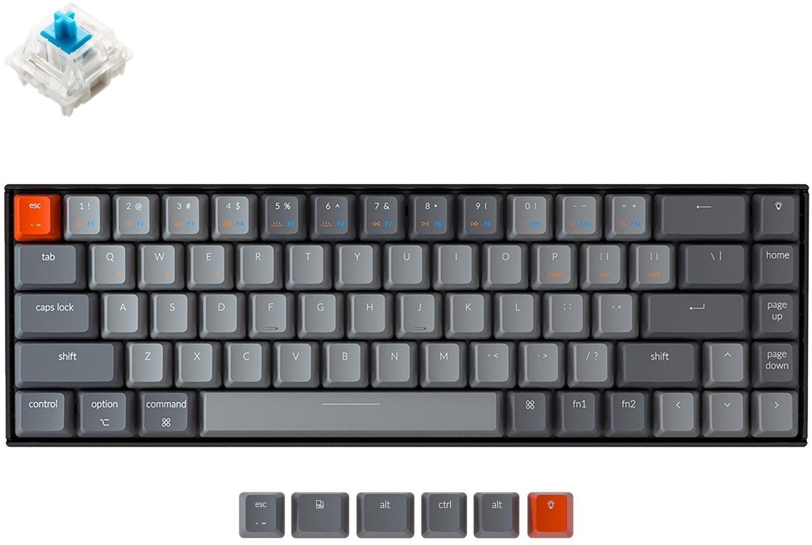 

KEYCHRON K6 68 Key Gateron White LED Blue (K6O2), Чёрный