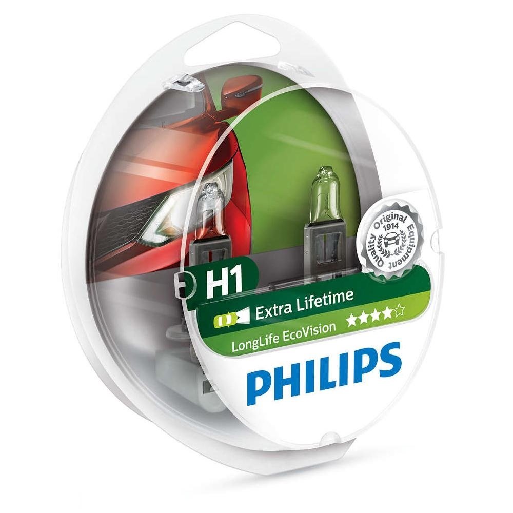 

PHILIPS H1 LongLife EcoVision, 2шт/блистер (12258LLECOS2)
