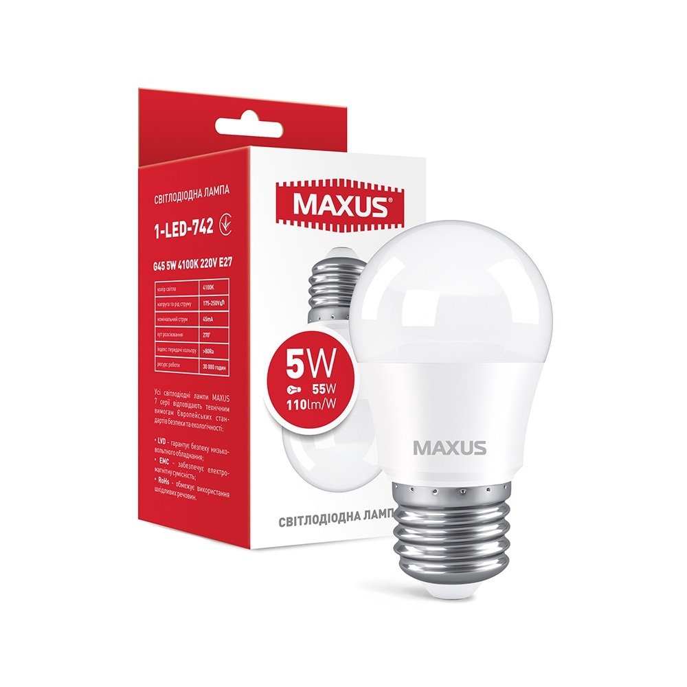 

MAXUS G45 5W 4100K 220V E27 (1-LED-742)