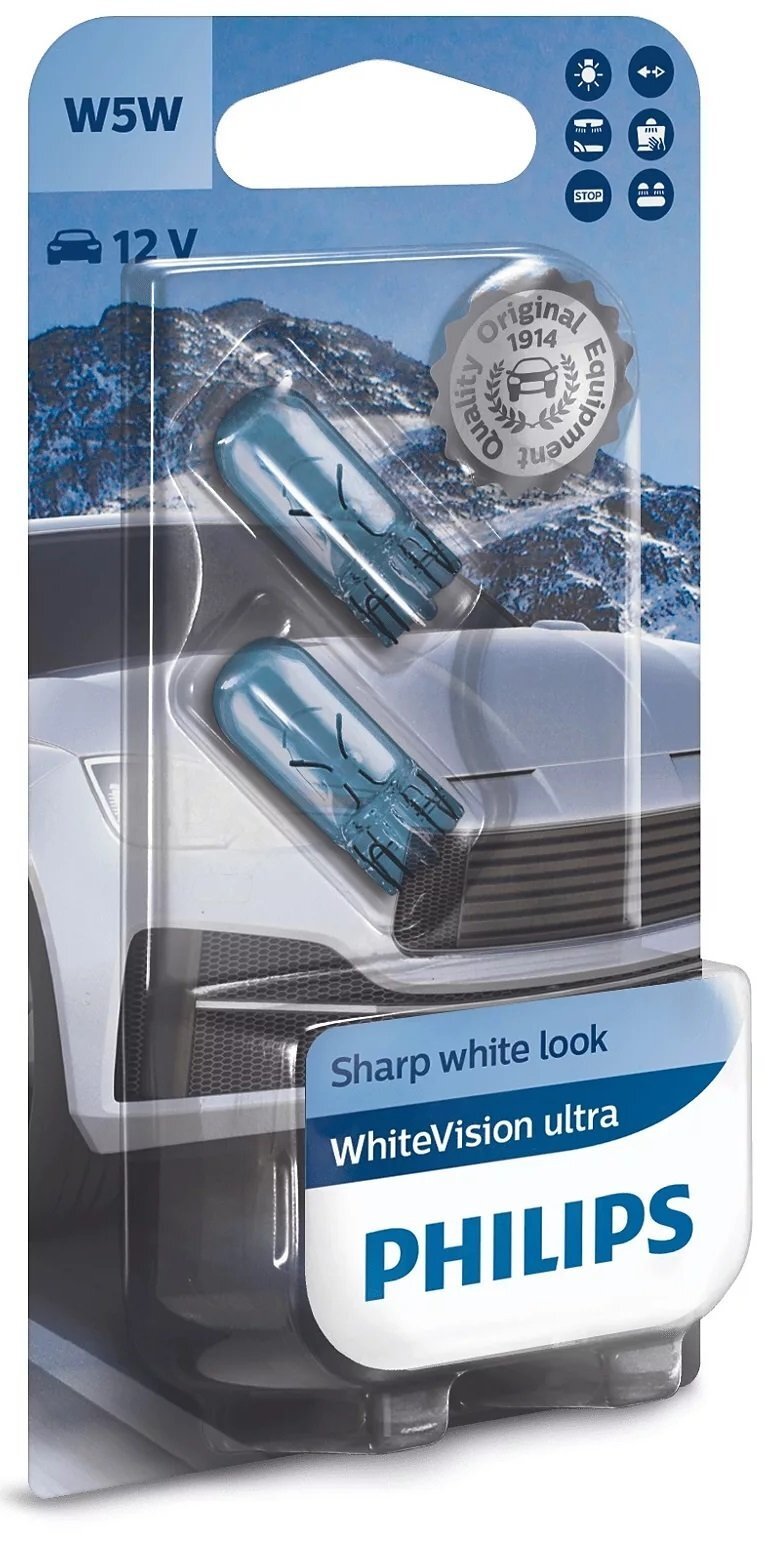 

PHILIPS W5W WhiteVision Ultra 2шт/блистер (12961WVUB2)