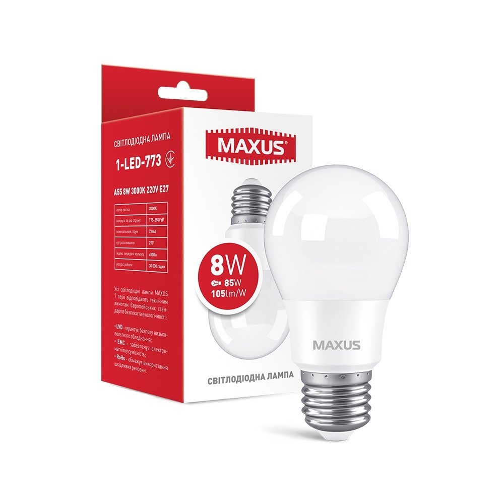 

MAXUS A55 8W 3000К E27 (1-LED-773)