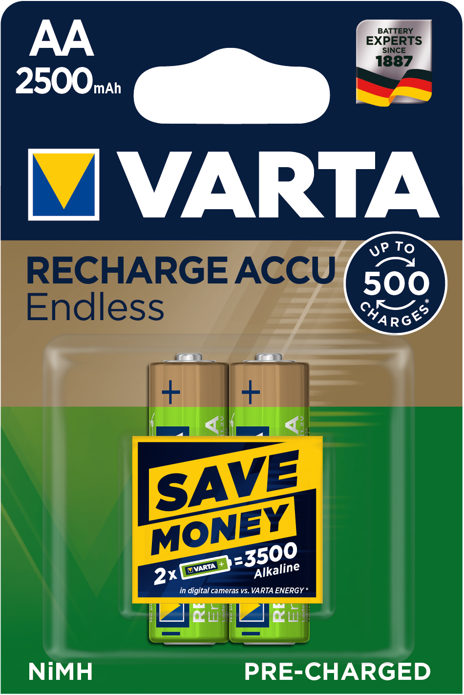 

VARTA Rechargeable ACCU ENDLESS AA 2500 mAh BLI 2 NI-MH (56686101402)