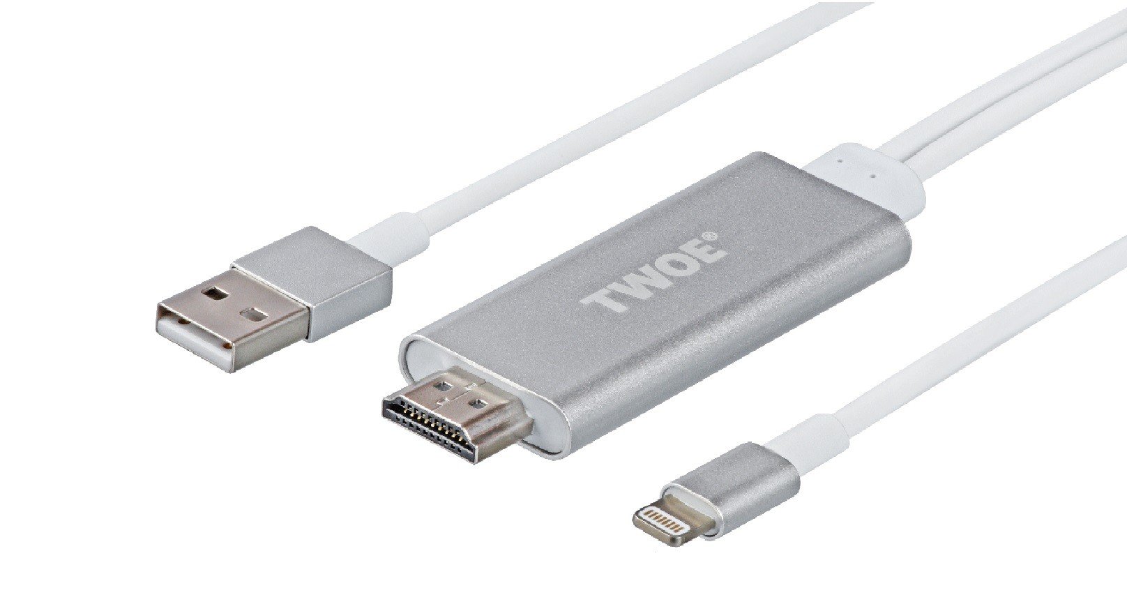 

2E Lightening to HDMI with USB A Male Cable, Alumium Shell,2 m (2EW-2327)