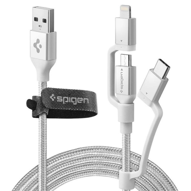 

Spigen Essential C10i3 Silver USB-C+Micro-B 5-pin+USB Lightning to USB 2.0 (000CB23017, Белый