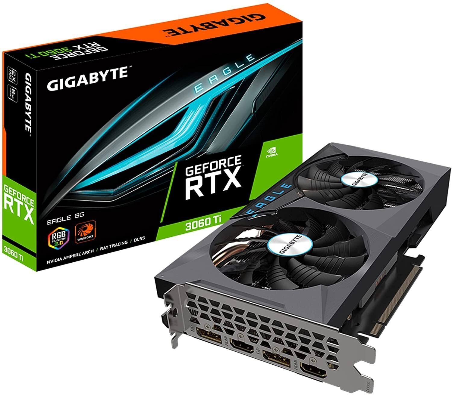 

GIGABYTE GeForce RTX3060 Ti EAGLE LHR (GV-N306TEAGLE-8GD_2.0), Чёрный