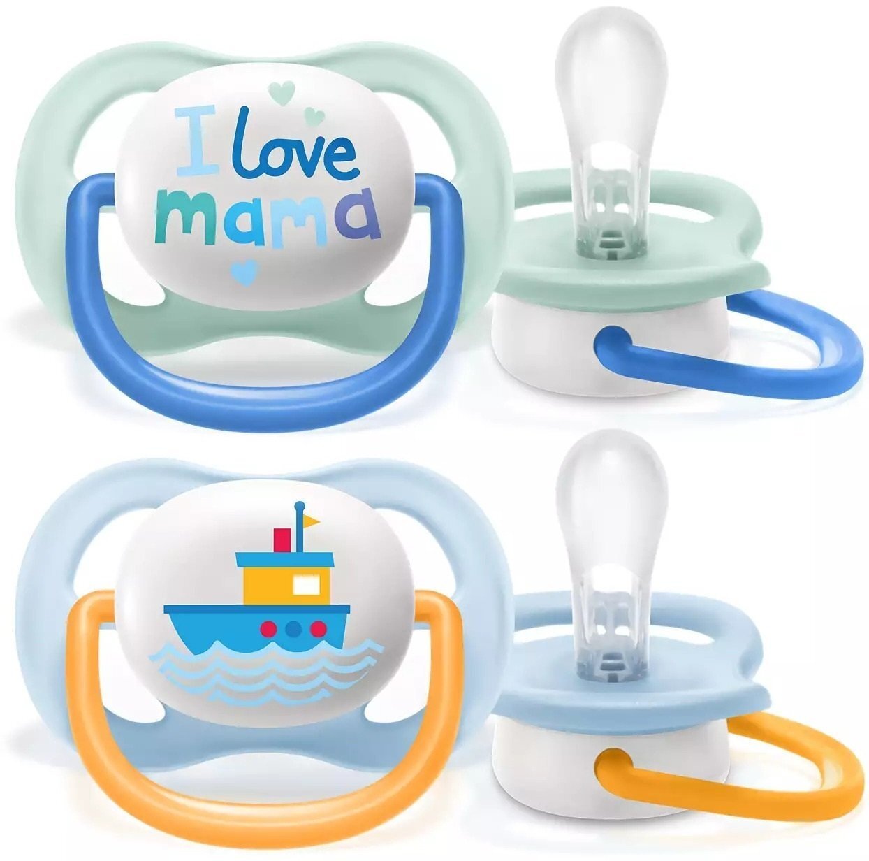 

PHILIPS Avent ортодонтическая Ultra Air I love для мальчиков 0-6 мес 2шт (SCF080/01), Голубой